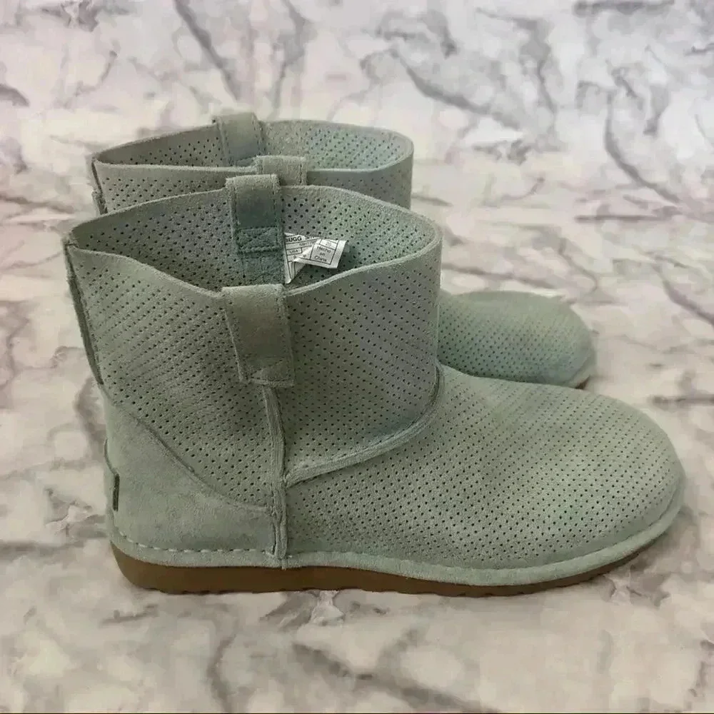 NWOT UGG Women's Classic Unlined Mini Perf Booties Light Blue Suede Size 9 - Picture 3 of 7